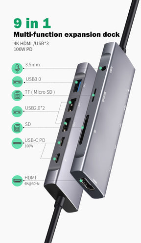 EDWIN multifunctional type-c simpler expansion stand type c hub 9 in 1 for dell xps