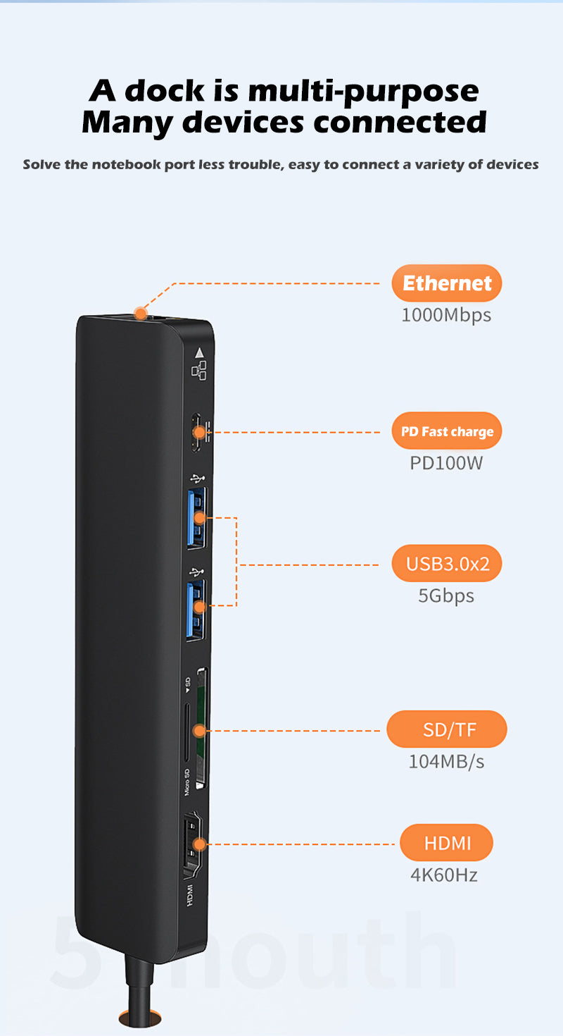 EDWIN dock sd tf hd usb 3.0 c type 7 in 1 hub for smartphone laptop