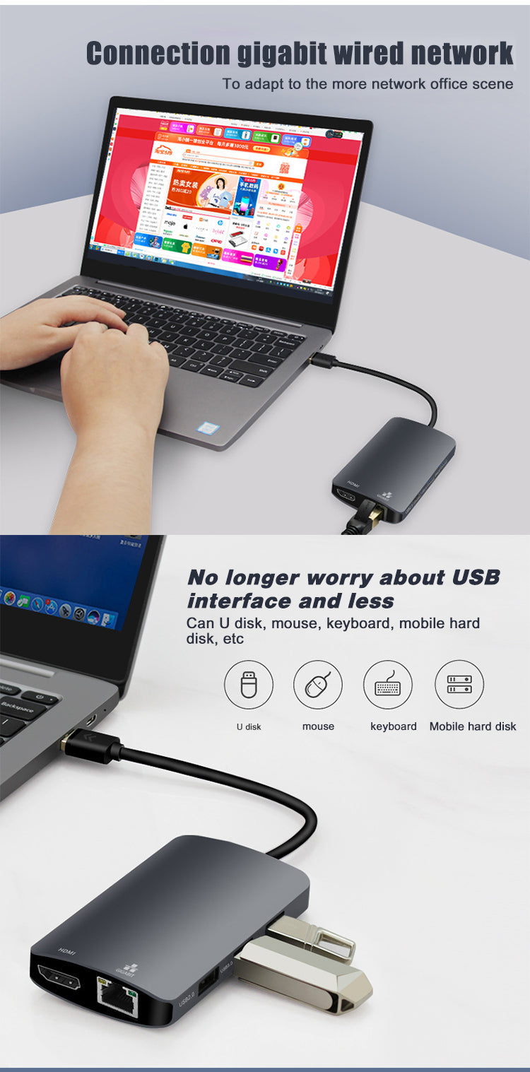 EDWIN 3.0 2.0 hdmi rj45 tf sd Mini USB 8 ports converter 8 in 1 usb hub