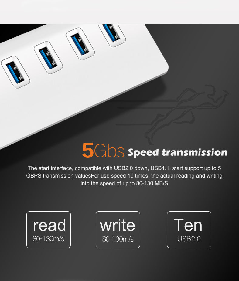 EDWIN aluminum alloy multi-port USB splitter USB3.0 7 in 1 hub for computer