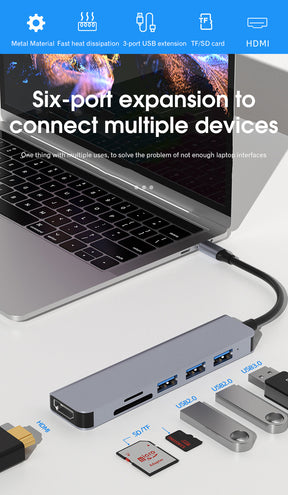 EDWIN multi-interface computer converter type-c 6 in 1 hub for Apple laptop