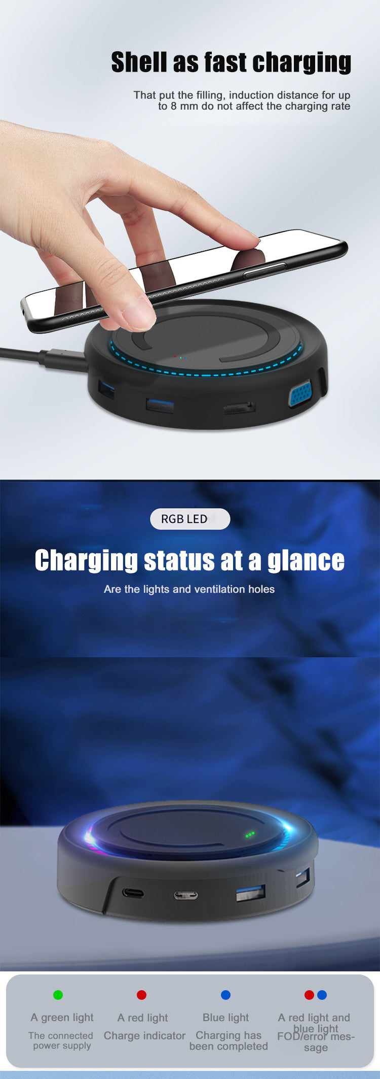 EDWIN usb3.0 2.0 hubs 4k Wireless charging 7-in-1 type c to hdmi dongle