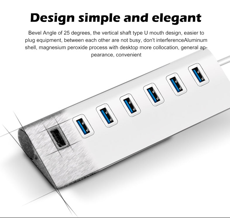 EDWIN aluminum alloy multi-port USB splitter USB3.0 7 in 1 hub for computer