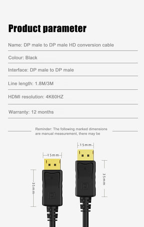 EDWIN displayport 32Gpbs 120HZ 2m 3m 1.8m male 4k 1.2 dp cable