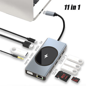 EDWIN wireless charging vga usb 3.0 11 in 1 type-c hub for macbook pro