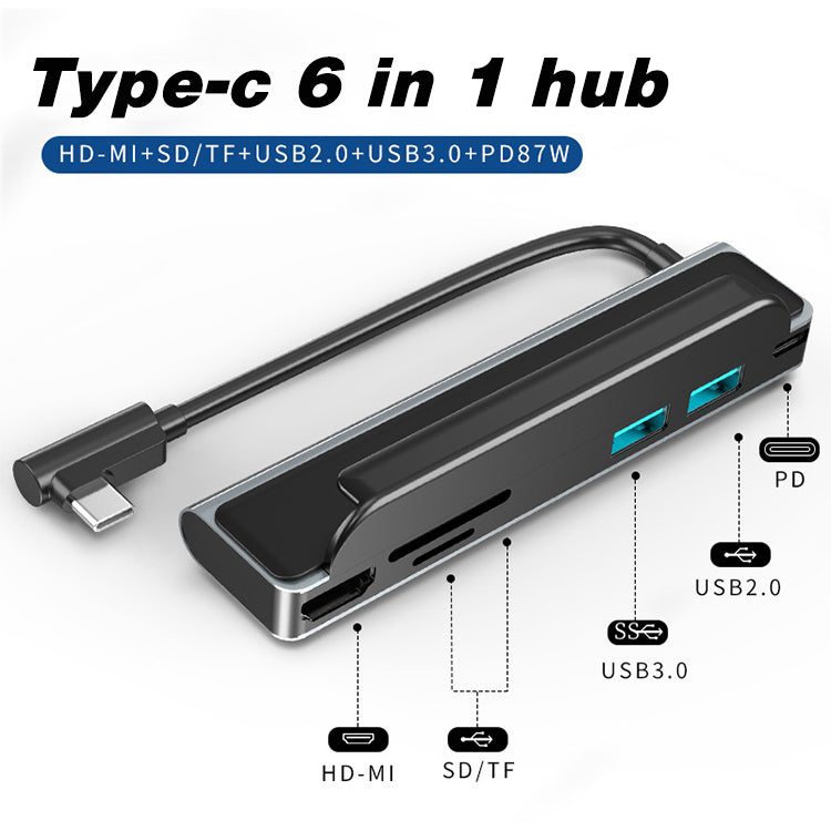 EDWIN Back clip-on hdmi sd tf type usb 3.0 with type-c ports 6 in 1 usb hub adapter