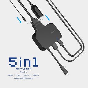 EDWIN vga hdmi custom oem docking station aluminum 5 in 1 type-c usb hub