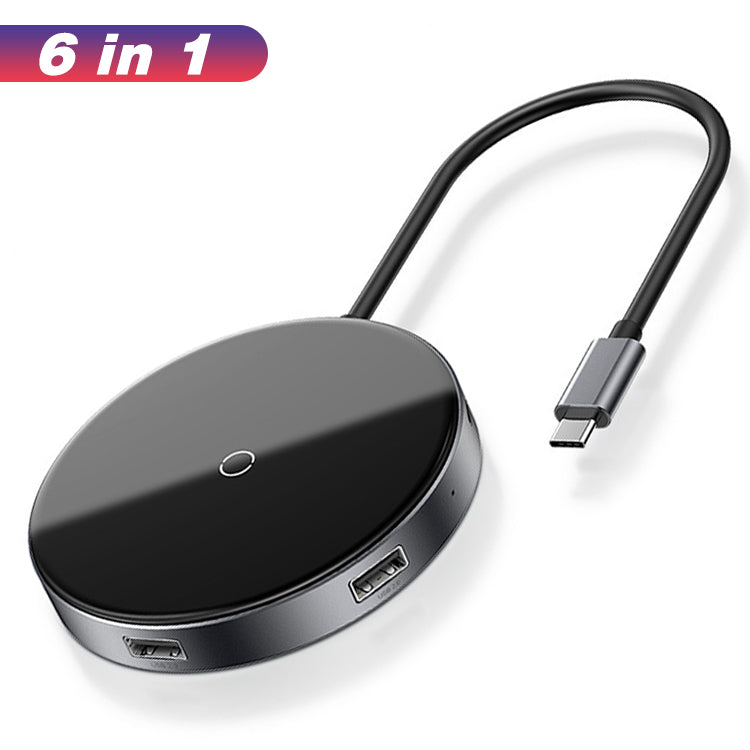 EDWIN wireless charging dock dual round 6 in 1 usb type c hub adapter with 4k hdmi