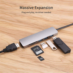 EDWIN 6-port USB3.0 hub with SD card 6 in 1 type c hub for Apple computers