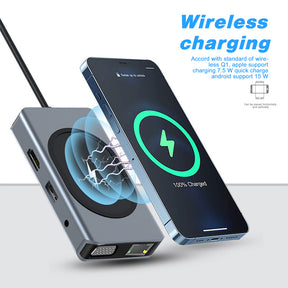 EDWIN 4k 60hz usb-c wireless charging 9 in 1 type c to vga sd tf rj45 hub