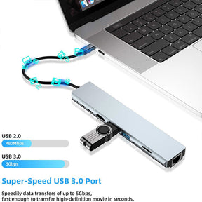 EDWIN PD charge with ethernet to rj45 8 port usb 3.0 hub type c adapter