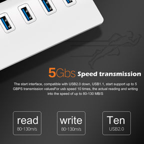 EDWIN aluminum alloy multi-port USB splitter USB3.0 7 in 1 hub for computer