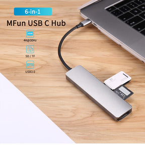 EDWIN 6-port USB3.0 hub with SD card 6 in 1 type c hub for Apple computers