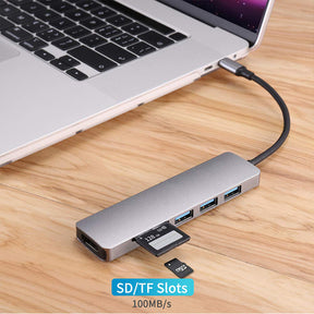 EDWIN 6-port USB3.0 hub with SD card 6 in 1 type c hub for Apple computers