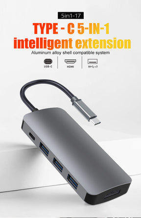 EDWIN USB3.0*4+PD charge high speed port 5 in 1 type c hub