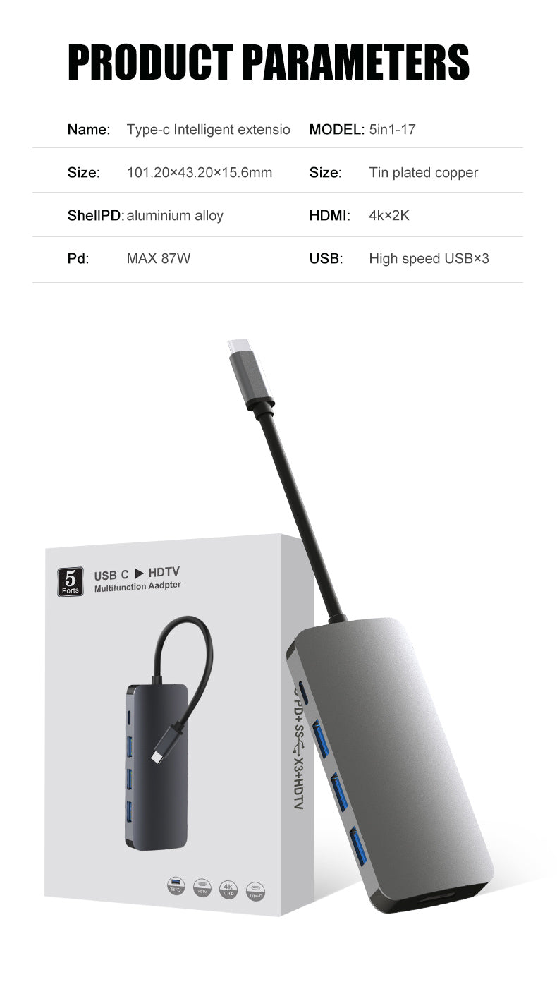EDWIN USB3.0*4+PD charge high speed port 5 in 1 type c hub