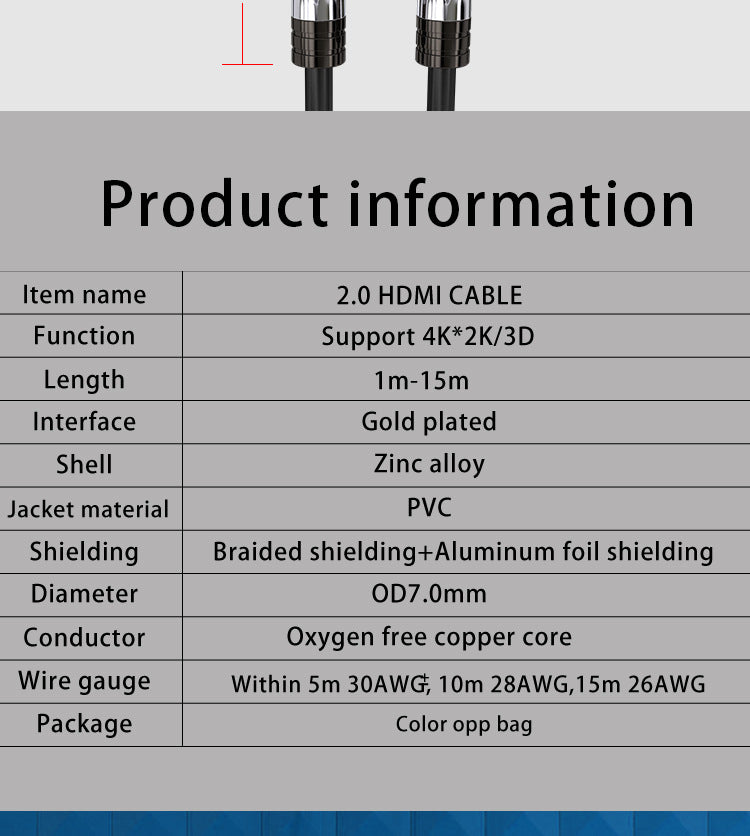 EDWIN zinc alloy support hdtv male to male 1m high speed 4k 2.0 hdmi cable