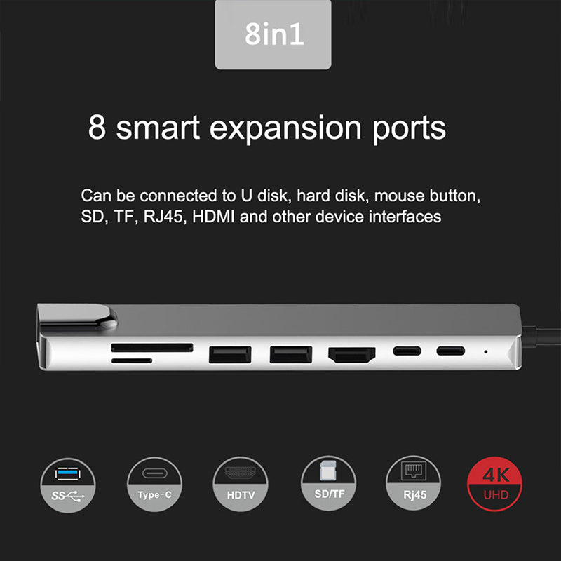 EDWIN PD charge with ethernet to rj45 8 port usb 3.0 hub type c adapter