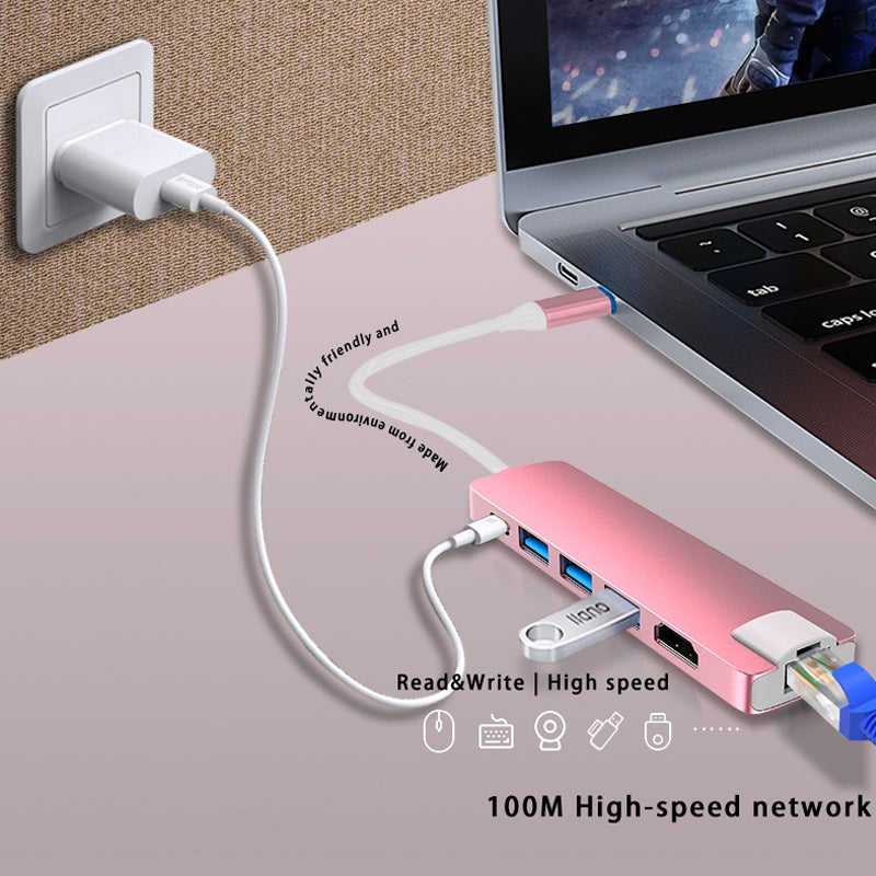 EDWIN type-c to HDMI hub RJ45 PD 55W 6 in 1 usb hub splitter