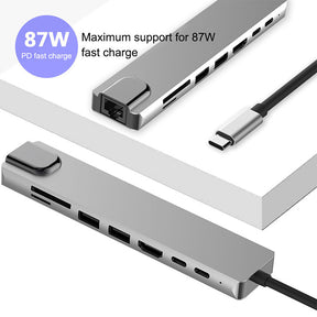 EDWIN PD charge with ethernet to rj45 8 port usb 3.0 hub type c adapter